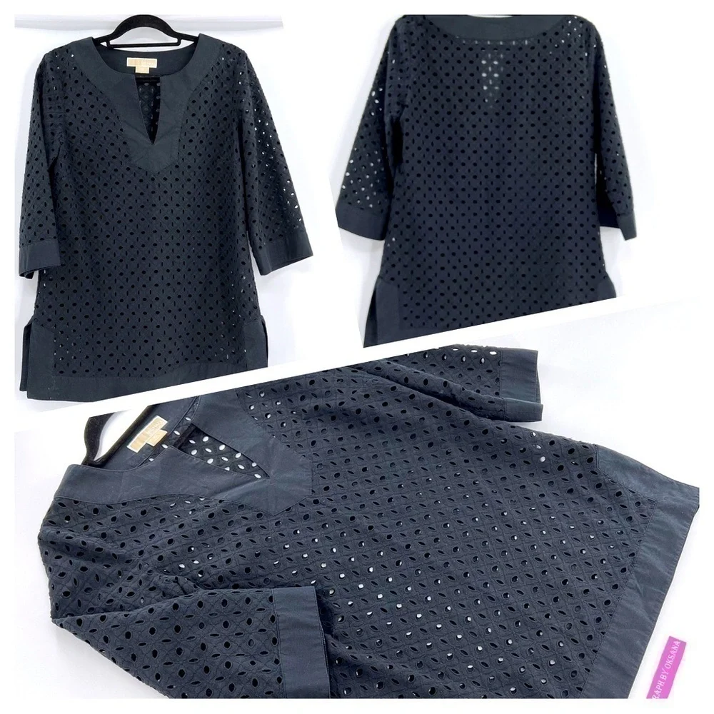 Michael Kors Black Eyelet Tunic size 10 Cotton 100%